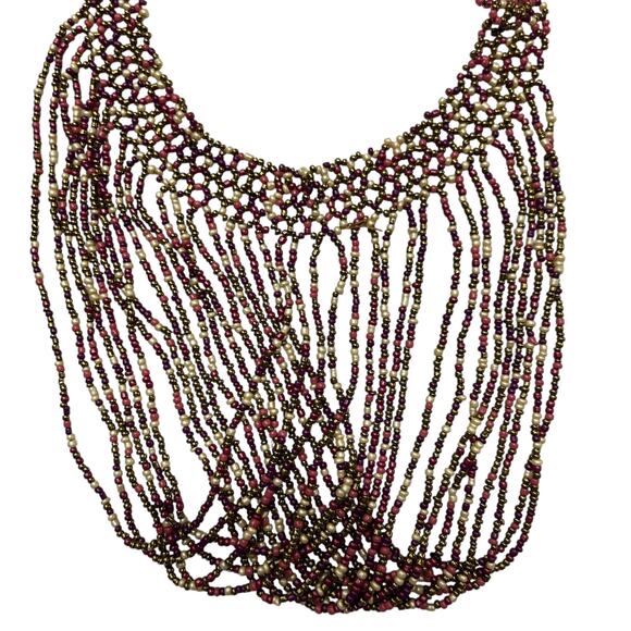 Boho Luxe Fringe Beaded Necklace Tribal Statement Y2K Festival Bold - Picture 3 of 6